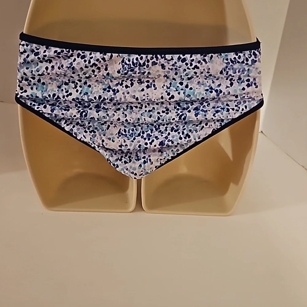 Eddie Bauer Girls L 2-piece Reversible Swimsuit Navy Blue Polka-dot and Purple